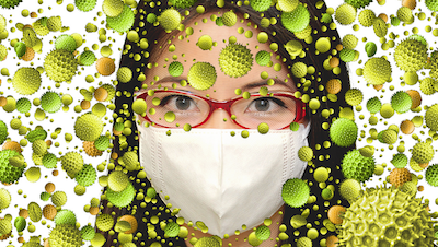 Hay Fever woam wear mask pollen all around